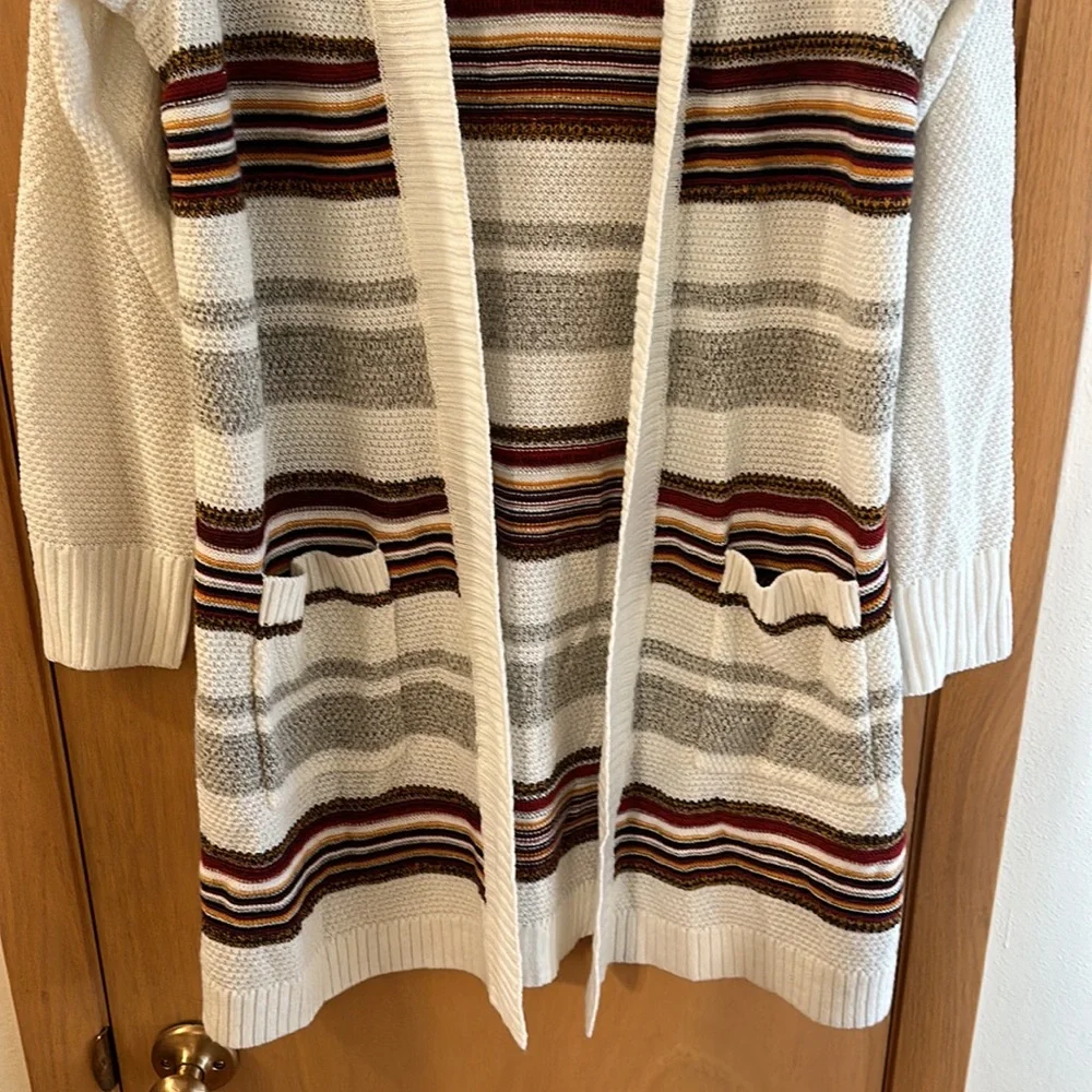 Torrid Ivory Stripe Shawl Knit Cardigan Sweater Open Front Pockets Plus Size 1